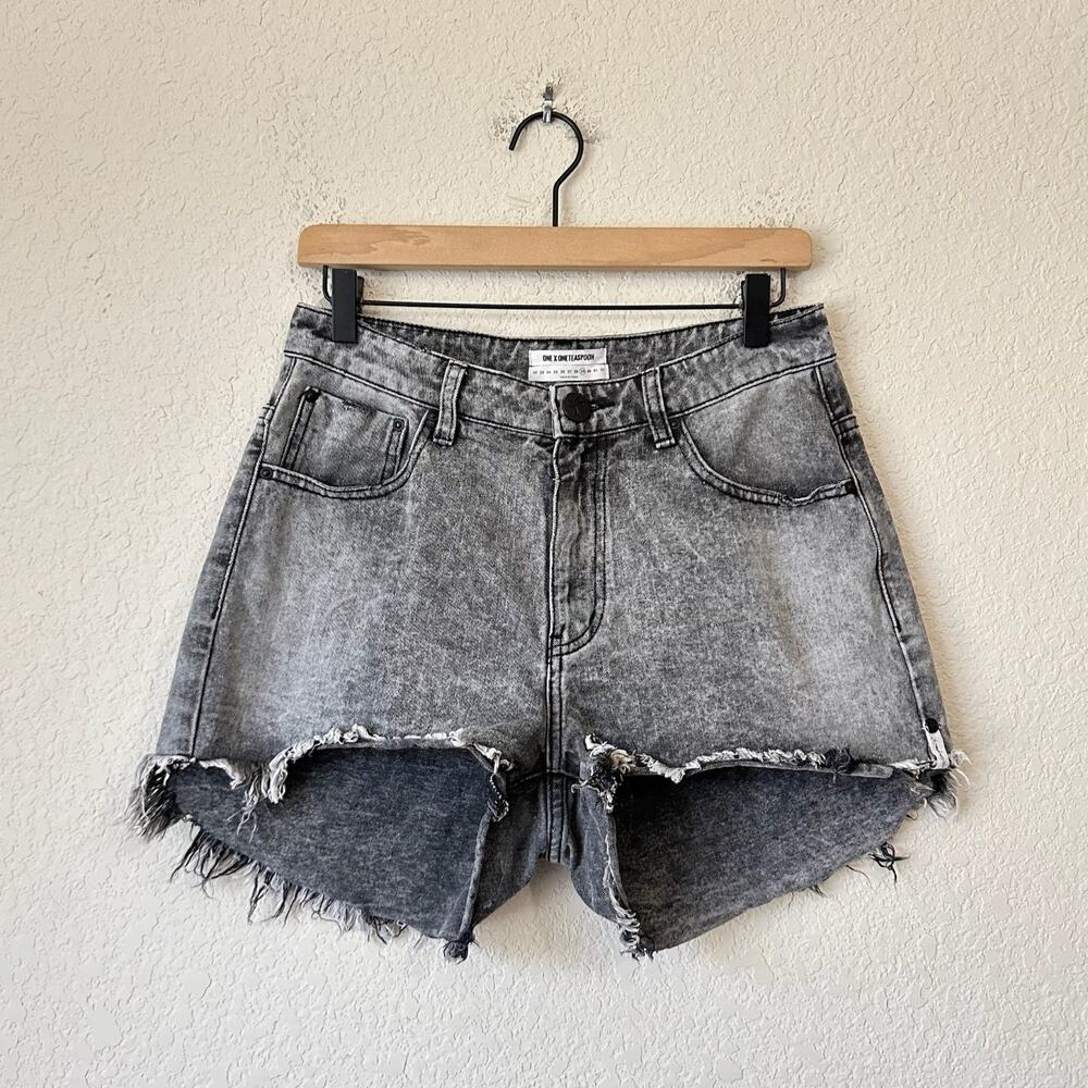 One Teaspoon Grey Acid Wash High-Rise Cutoff Jean Shorts - Picture 1 of 12